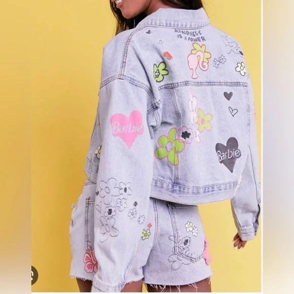 NWT Barbie jean jacket Malibu Barbie flower kindness - Picture 2 of 3